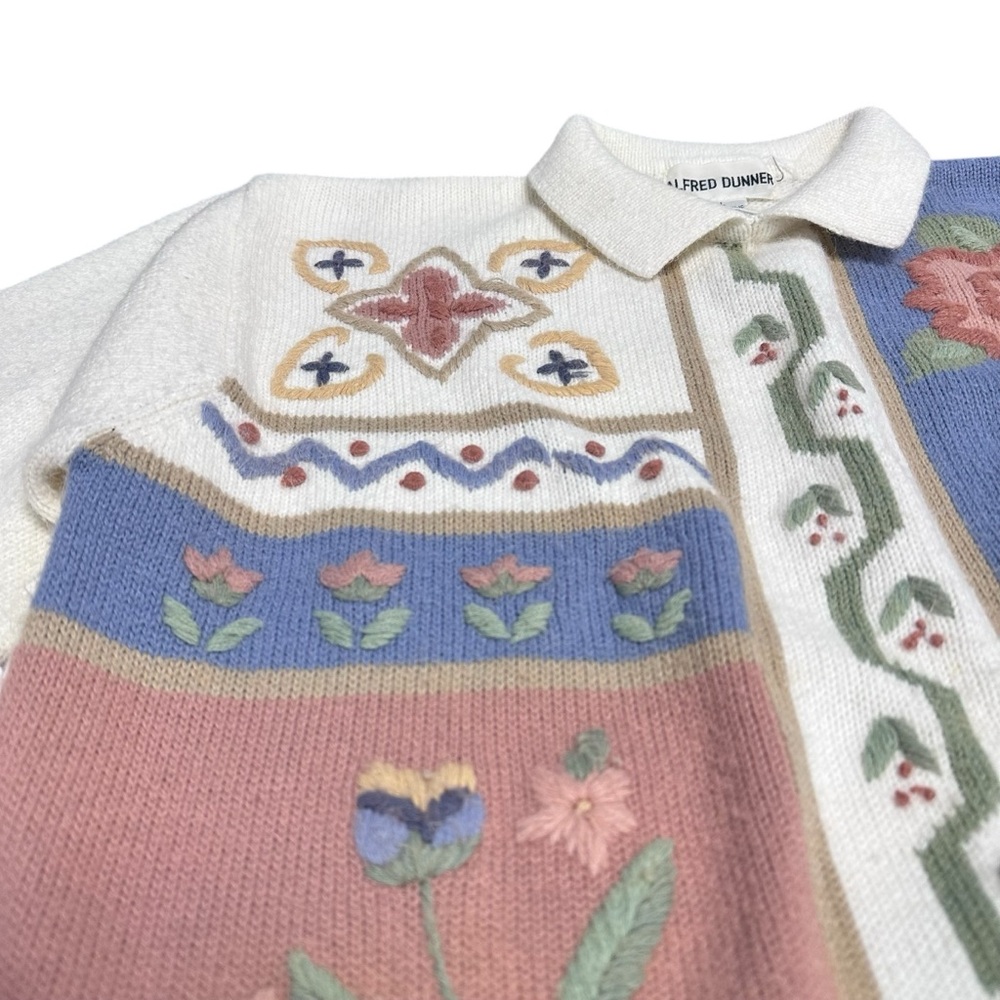 Alfred Dunner‎ Vintage Cottagecore Floral Knit Sweater Large Fuzzy Pastel